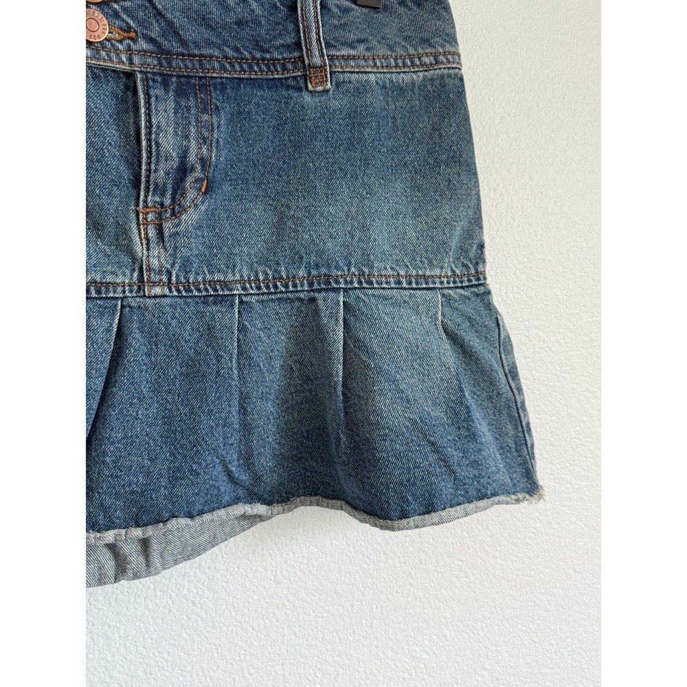 BDG Pleated Denim Mini Skirt Low Rise Blue Cotton Y2K Micro Skirt S Drop Hem - Picture 3 of 7
